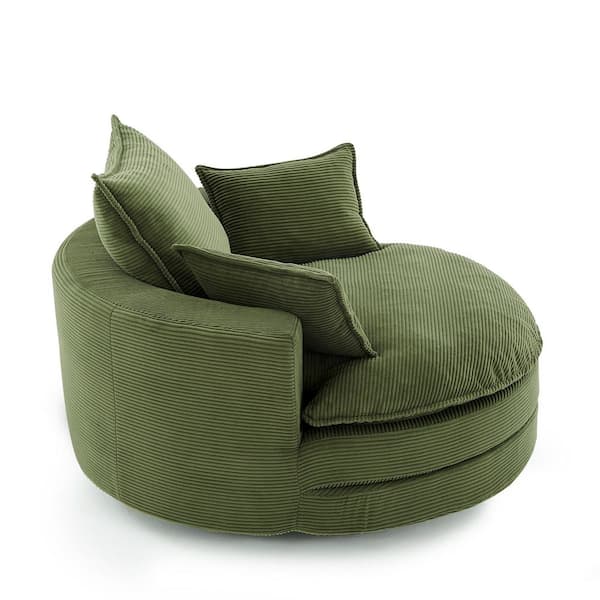 Polibi Green Corduroy 360° Swivel Sofa Chair Accent Barrel Chair