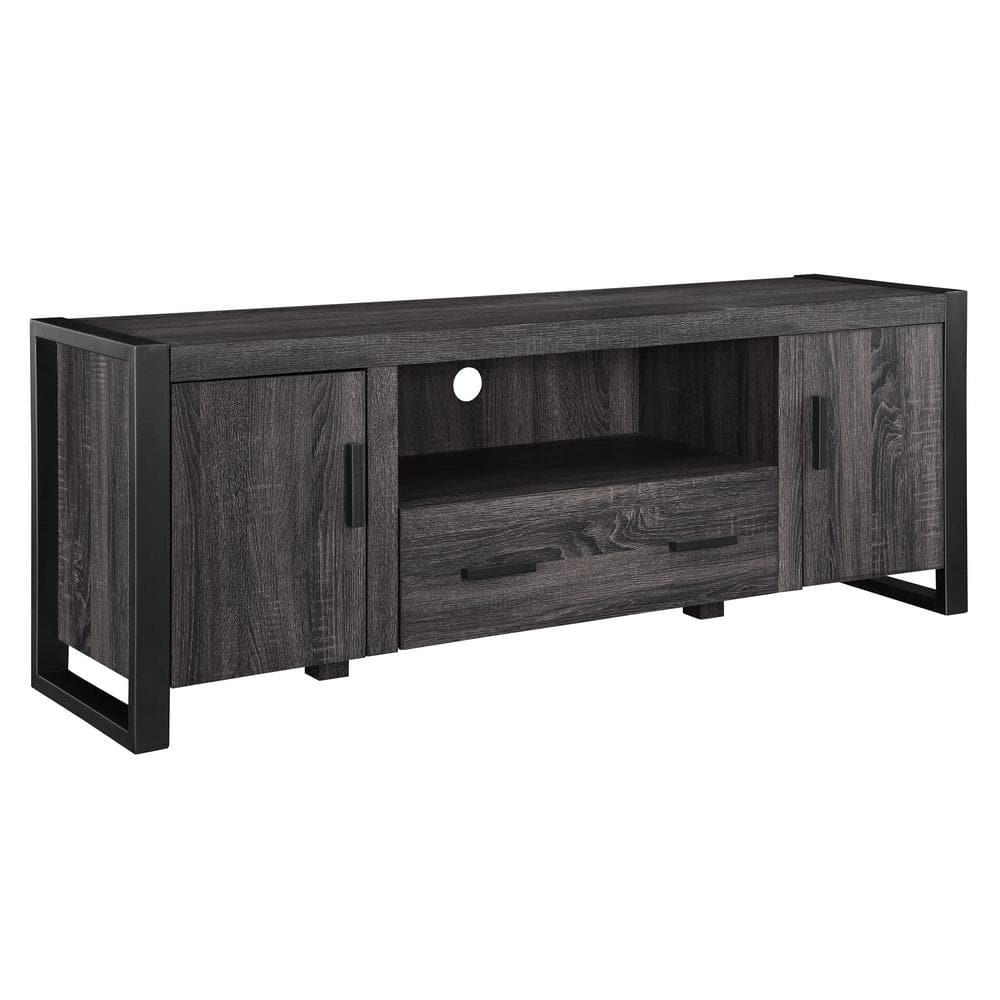 Gray Charcoal 60" Industrial Wood TV Stand with Cabinets