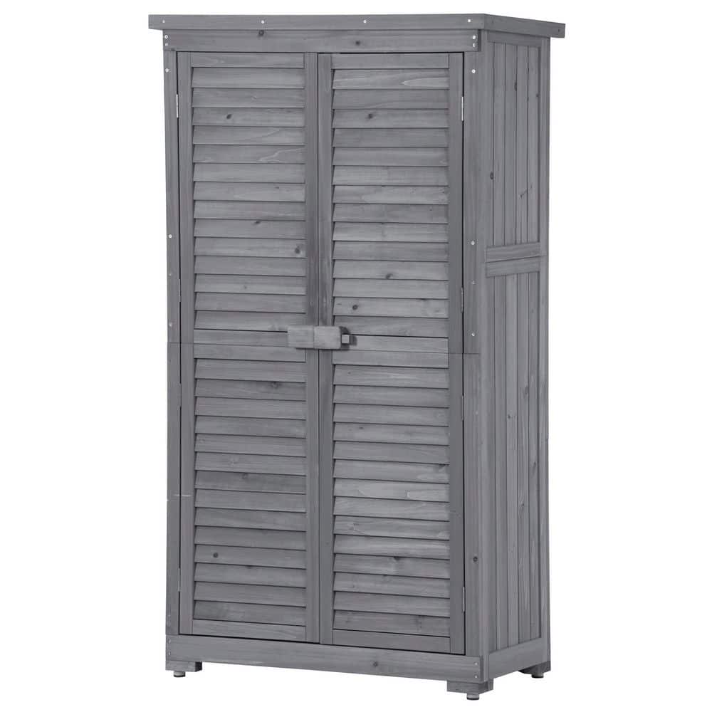 34.3 in. W x 18.3 in. D x 63 in. H Gray Wood Outdoor Storage Cabinet with 3