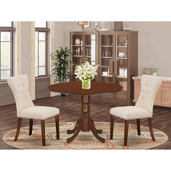 East West Furniture 3-Piece Mahogany Finish Solid Wood Top - Round Dining Room Set - Seats 4