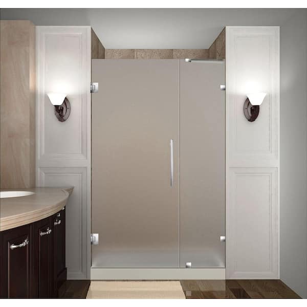 Nautis 34 in. x 72 in. Completely Frameless Hinged Shower Door with Frosted Glass in Stainless Steel