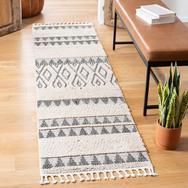 Marrakesh 2 ft. x 10 ft. Ivory/Blue Tribal Runner Rug