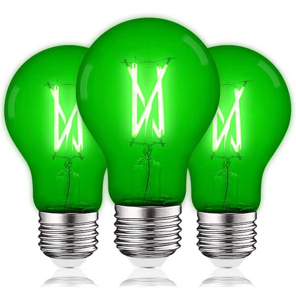 LUXRITE 60-Watt Equivalent A19 Edison LED Green Light Bulb 4.5-Watt Colored Glass Filament UL E26 Base Indoor Outdoor (3-Pack)