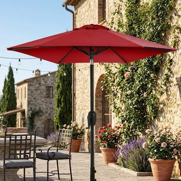 amazon small patio umbrella Blissun 9' Outdoor Umbrella, Outdoor Table Umbrella, Yard Umbrella, Market with 8 Sturdy Ribs, Push Button Tilt and Crank (Tan) : Patio, Lawn & Garden stable frame that stands into the wild Treasure Garden 7.5 ft. Color:White/Dark Khaki/Gold Python