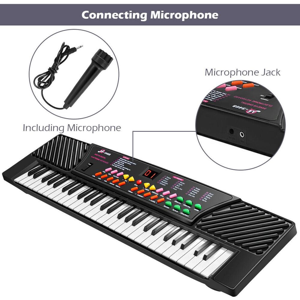 54-Key Black and White Electronic Keyboard with Microphone