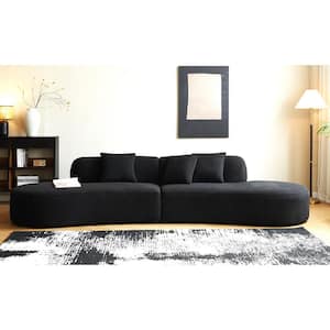 Marcane 132 in. Armless 6-Seat Half-Moon Shaped Velvet Sectional Sofa in. Black