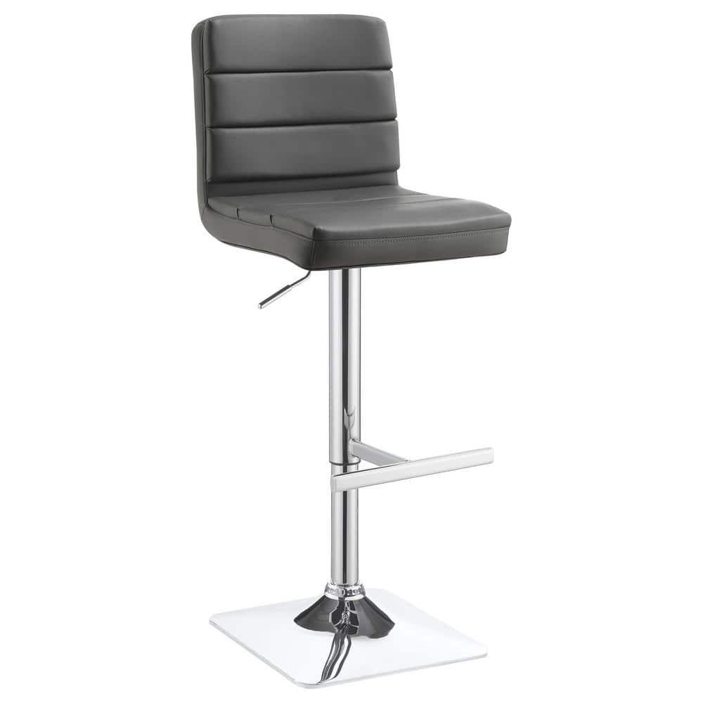 Gray Faux Leather Adjustable Bar Stools with Chrome Base, Set of 2
