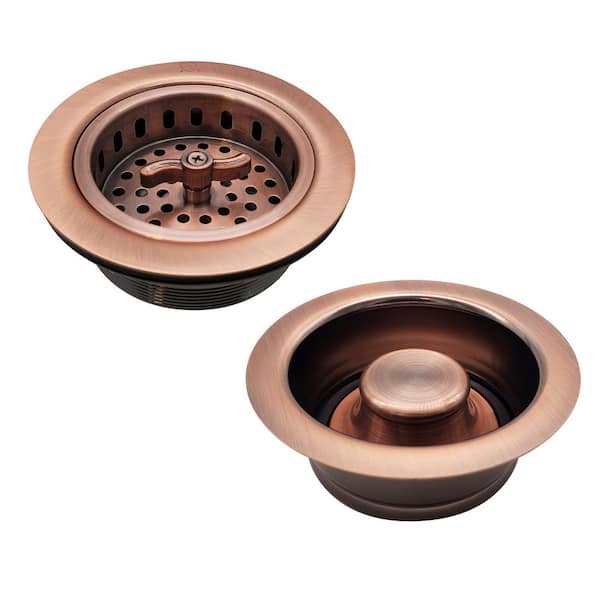 Westbrass Wing Nut Style Kitchen Basket Strainer with Waste Disposal Flange and Stopper, Antique Copper