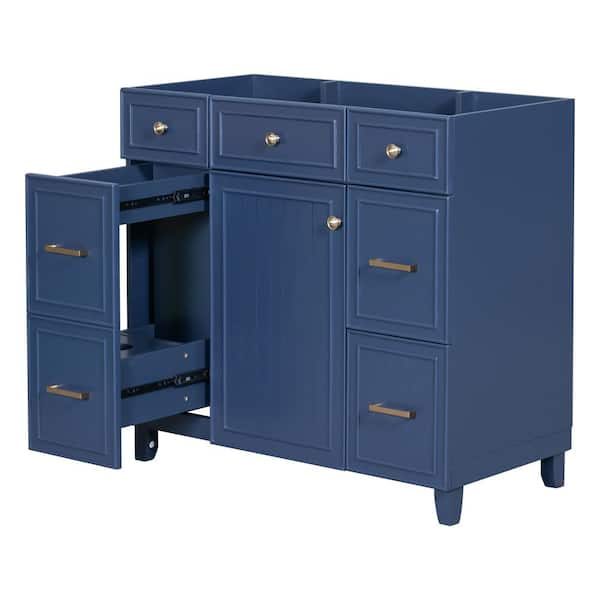 35.4 in. W x 16.65 in. D x 33.3 in. H Bathroom Navy Blue Linen Cabinet ...