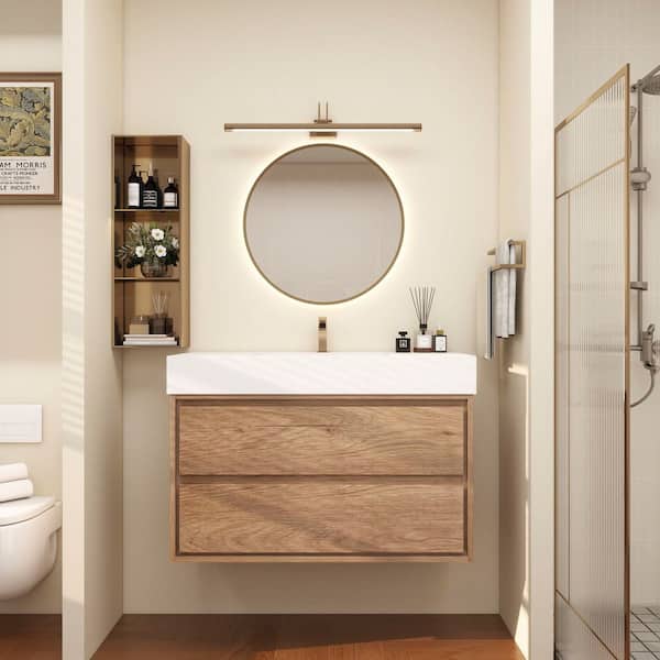 BV Better Vanity Saggie 42 in. W. x 20 in. D x 28 in. H Single Sink Floating Bath Vanity in Teak Oak with White Acrylic Top