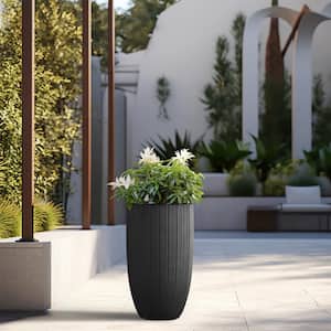 Light-Weight Textured 13.5 in. x 24.5in. Charcoal Black Large Tall Round Concrete Plant Pot/Planter for Indoor & Outdoor