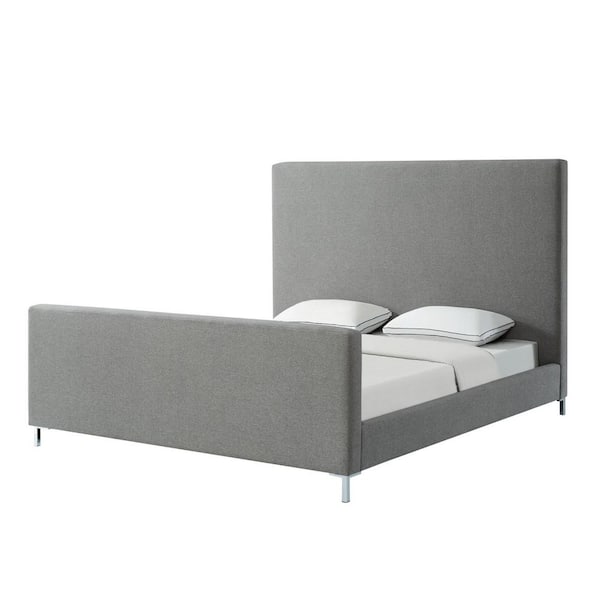 Stefania Grey Wood Frame King Size Platform Bed With Upholstered Linen