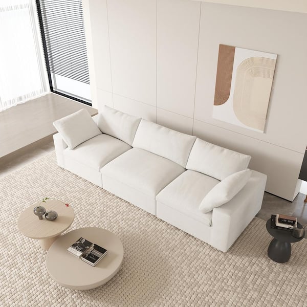 J&E Home 120.47 in. Square Arm Linen Rectangle 3-Piece Free combination Modular Sectional Sofa in White