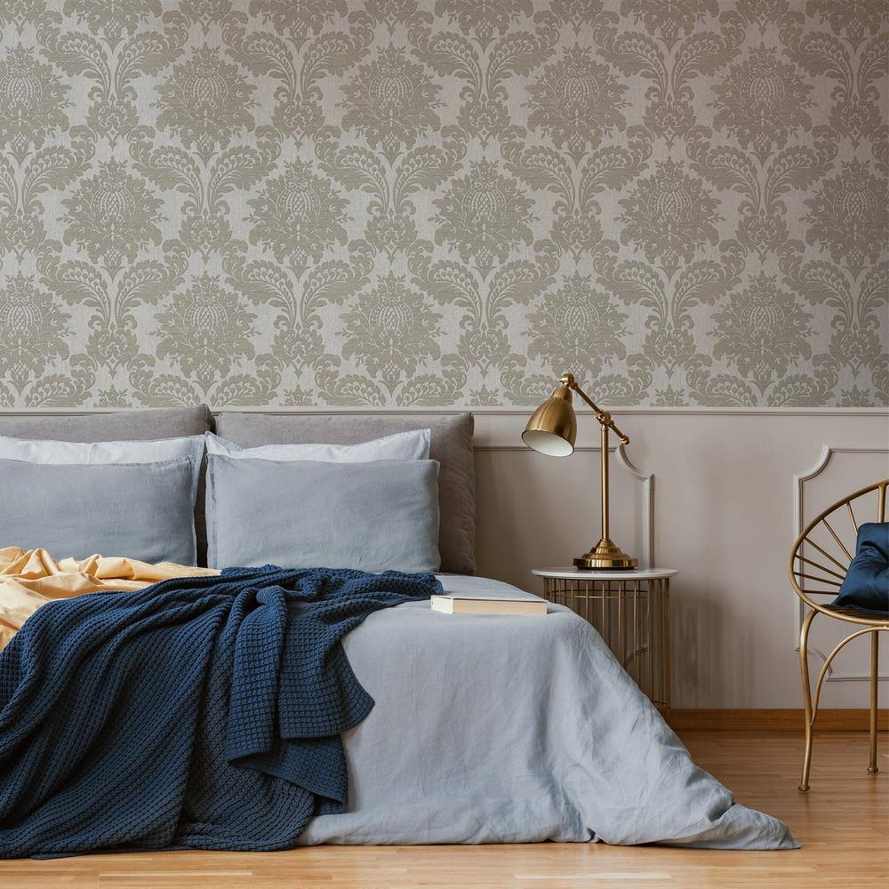 Luxurious Grey Damask Removable Vinyl Wallpaper Roll
