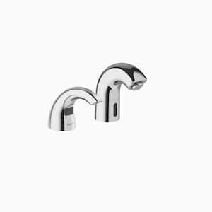 Battery-Powered Low Body 1-Hole Touchless Bathroom Faucet with 4 in. Deck Plate and Soap Dispenser in Polished Chrome