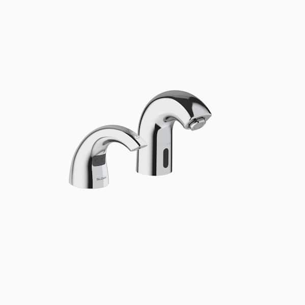 SLOAN Battery-Powered Low Body 1-Hole Touchless Bathroom Faucet with 4 in. Deck Plate and Soap Dispenser in Polished Chrome