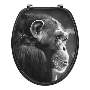 Chimpanzee Print 18-Inch Elongated Closed Front Toilet Seat Black