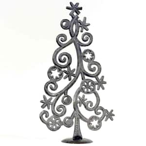 Grey Christmas Tree with Snowflakes Haitian Steel Drum Sculpture