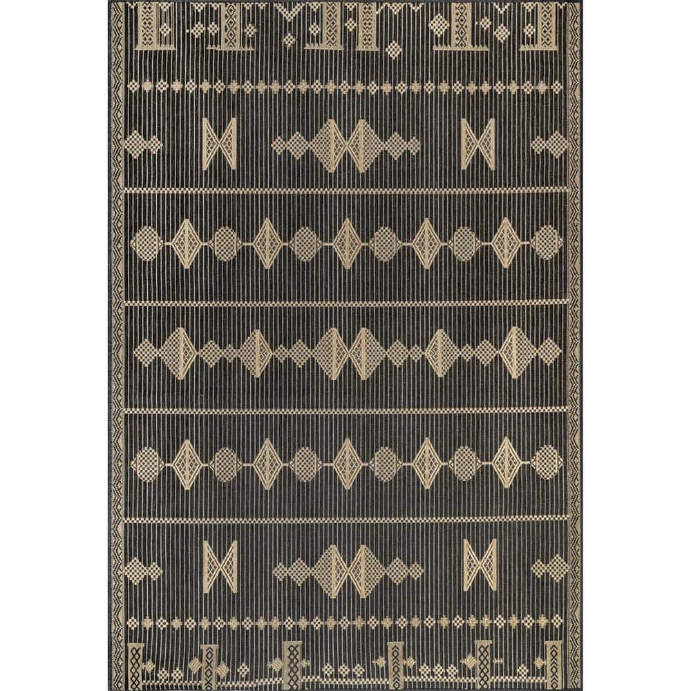 nuLOOM Alexandra Aztec Charcoal 2 ft. x 8 ft. Indoor/Outdoor Runner