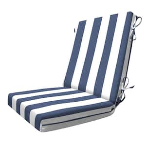 Outdoor Highback Dining Chair Cushion Cabana Stripe Navy and White