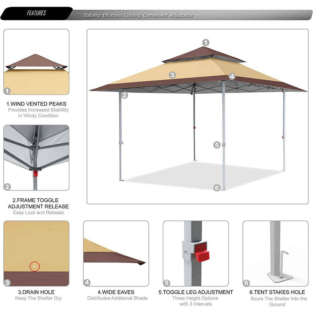 13 ft x 13 ft Beige Steel Patio Gazebo with Double Roof