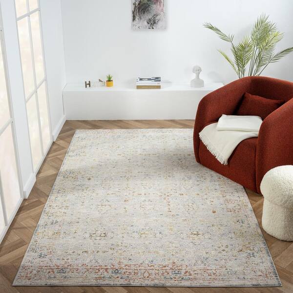 Unbranded - Alaya Light Gray/Ivory/Multicolor 9 ft. x 12 ft. Floral Performance Area Rug