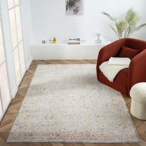 Alaya Light Gray/Ivory/Multicolor 7 ft. 9 in. x 9 ft. 9 in. Floral Performance Area Rug