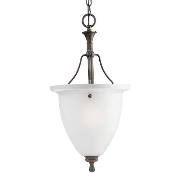 Progress Lighting Madison Collection 1-Light Antique Bronze Chandelier with Etched Glass