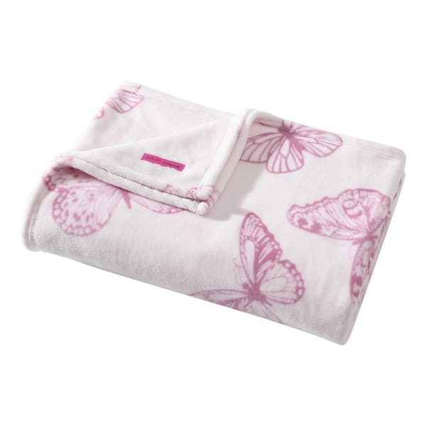 BETSEY JOHNSON Malachite Butterfly Pink Ultra Soft Plush Fleece Twin Blanket