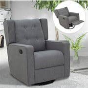 Modern Chic Gray Linen Swivel Recliner with Button Tufted Back