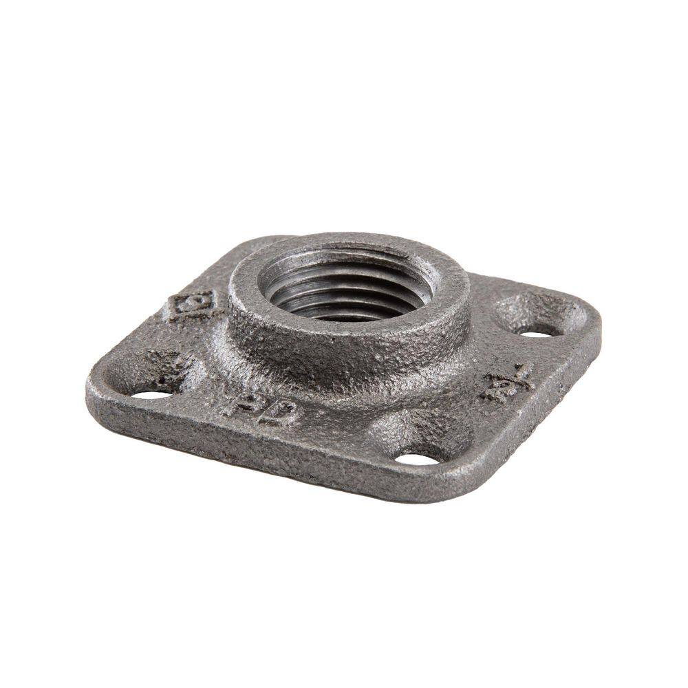 PIPE DECOR 1 2 In Black Mallealble Iron Micro Mini Square Flange PDB 