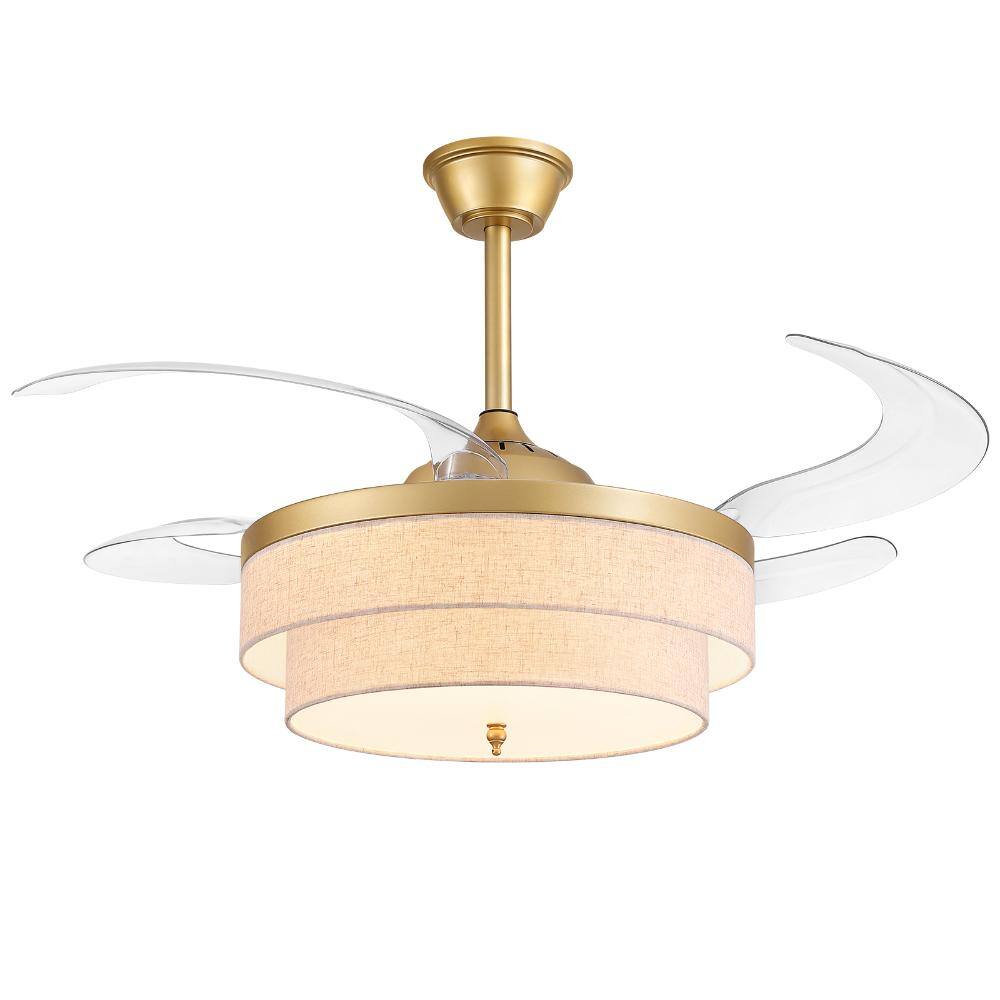 "48"" Smart Gold Drum Linen Retractable Ceiling Fan with Dimmable Light" price history on PriceWatchPro