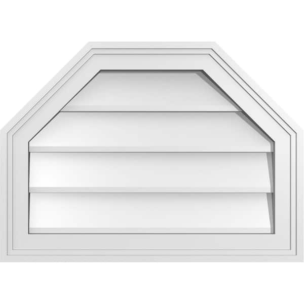 Ekena Millwork 22 in. x 16 in. Octagonal Top Surface Mount PVC Gable Vent: Decorative with Brickmould Frame