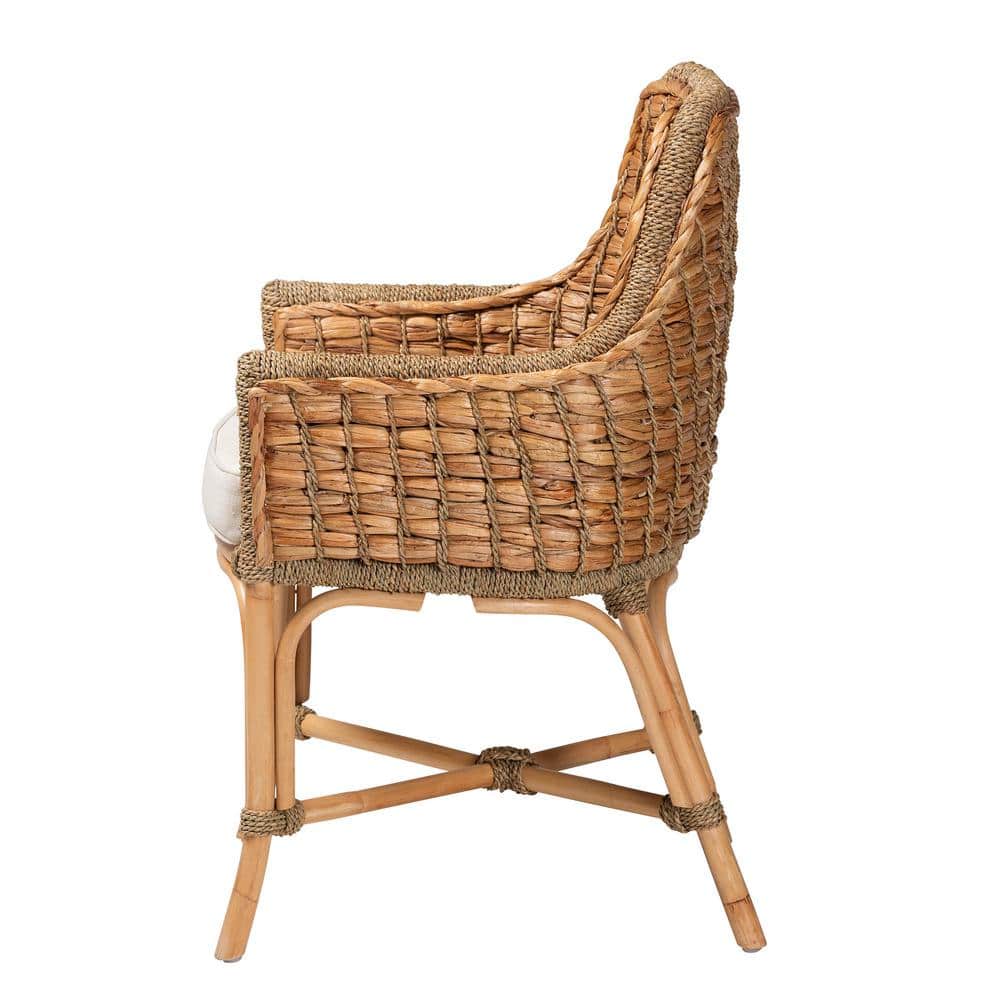 Low White and Brown Rattan Cane Arm Chair