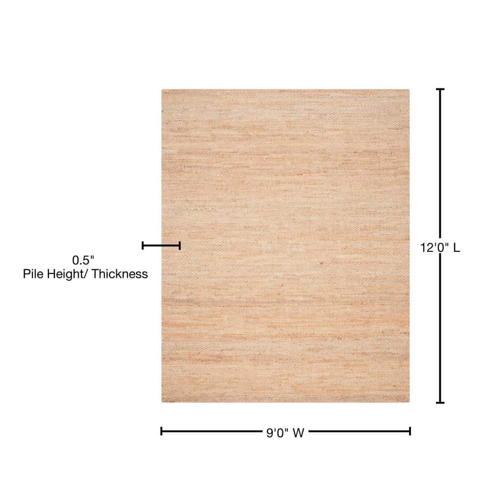 Natural Beige Braided Jute Area Rug, 9' x 12'