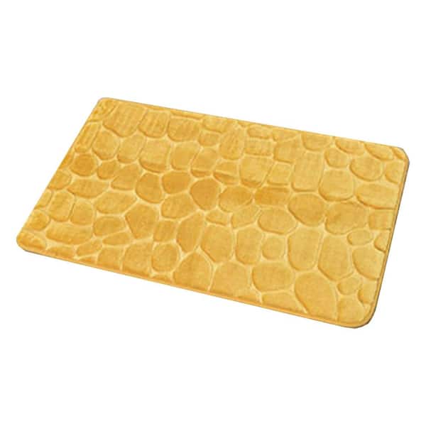 EVIDECO French home goods 3D Cobble Stone Yellow Mustard 20 in. W x 32 in. L Memory Foam Microfiber Bath Mat Non Slip