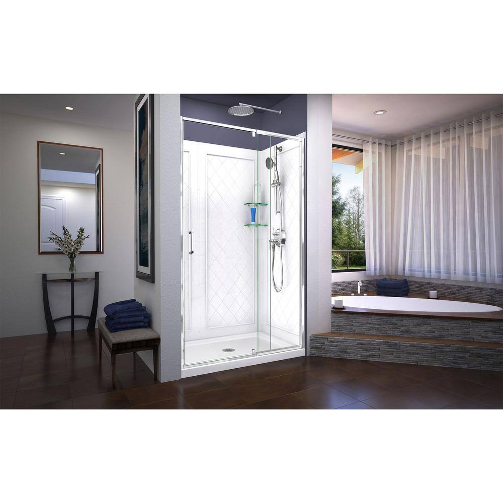 Flex 48" Chrome Semi-Frameless Pivot Shower Kit with Clear Glass