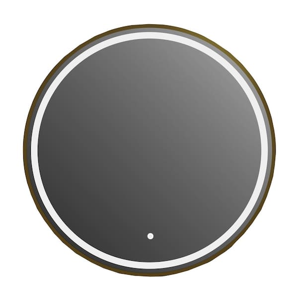 Deauville 28 in. W x 28 in. H Large Round Frameless LED Wall Mounted Bathroom Vanity Mirror in Gold