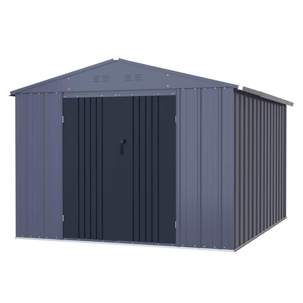 VEIKOUS 8 ft. W x 12 ft. D Outdoor Metal Storage Shed in Gray (96 sq ...