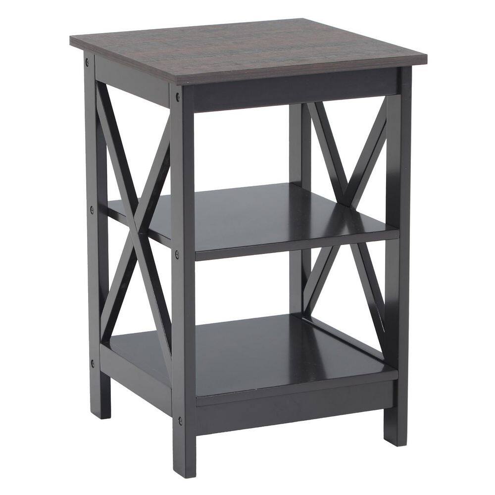 Black MDF Modern 16 in. Width Accent Square End Table with 3-Tier Side Table (2 Sets) - thumbnail 8