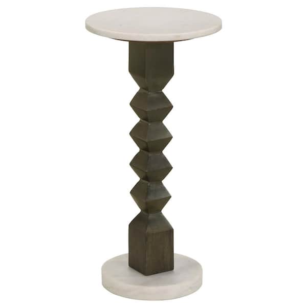 Colette 10.5 in. White and Dark Gray Round Marble Top End Table