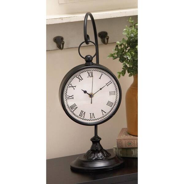 Litton Lane 16 in. x 7 in. Black Iron Table Clock