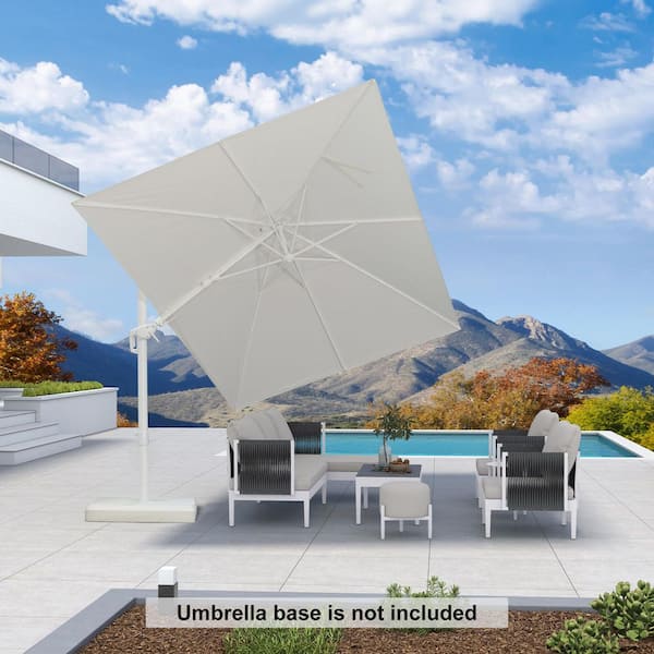 PURPLE LEAF 10 ft. Square Outdoor Cantilever Patio Umbrella White Aluminum Swivel Offset 360° Rotation Umbrella in White
