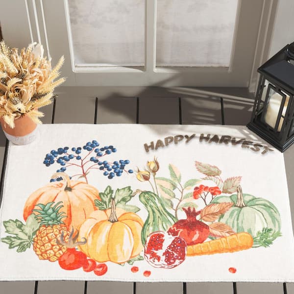 Door and Kitchen Mat 2 ft. x 3 ft. Beige/Orange Machine Washable Happy Harvest Area Rug
