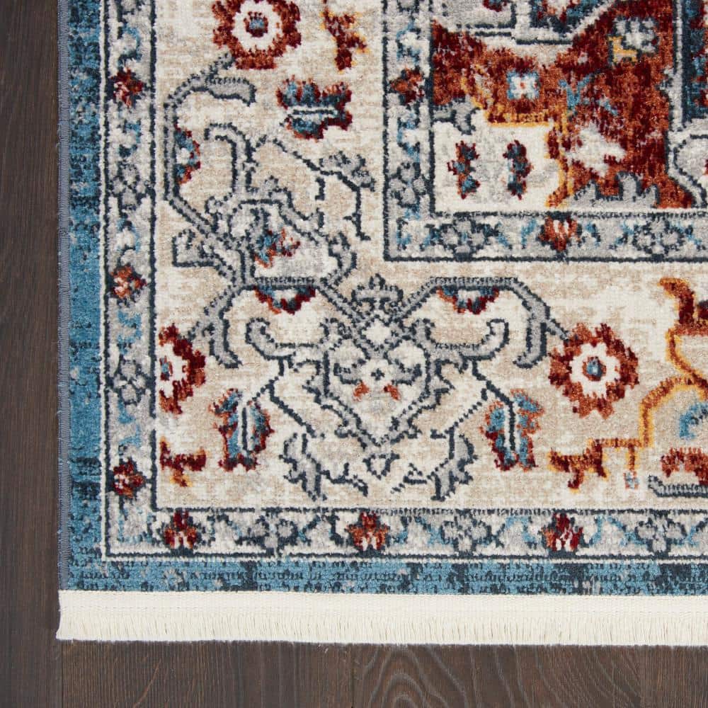 Geneva Medallion Fringe Edge Blue and Grey Transitional Rug