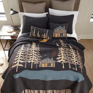 Moonlit Cabin Cotton Charcoal Twin Quilt