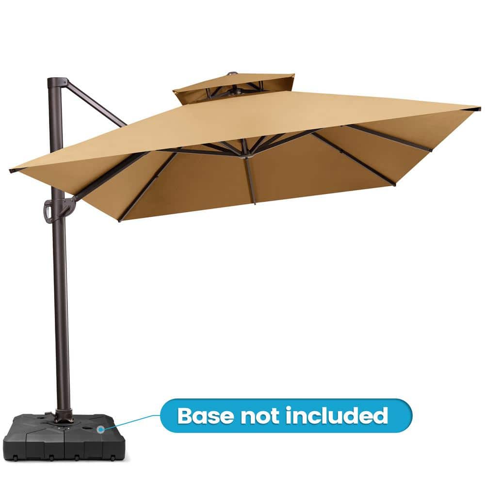 Tan 13 x 10 ft Double Top Cantilever Patio Umbrella with Metal Frame