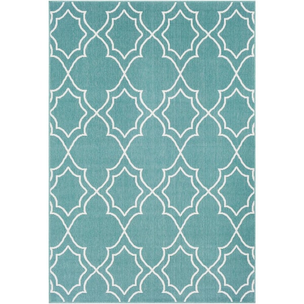 Felix Teal 3 ft. 6 in. x 5 ft. 6 in. Geometric Indoor/Outdoor Area Rug