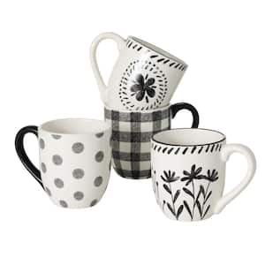 4.5 in. Black and White Pattern Mugs - (Set of 4)