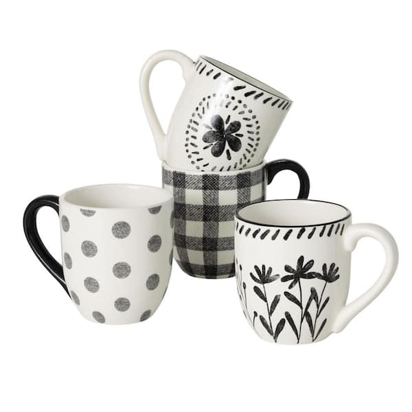 SULLIVANS 4.5 in. Black and White Pattern Mugs - (Set of 4)